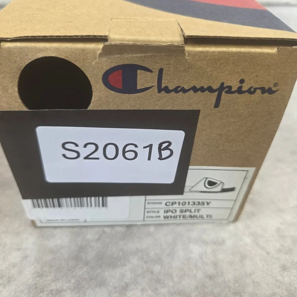 Champion IPO Split Slides White Red Blue Youth Size 4 CP101335Y Big C Sandals